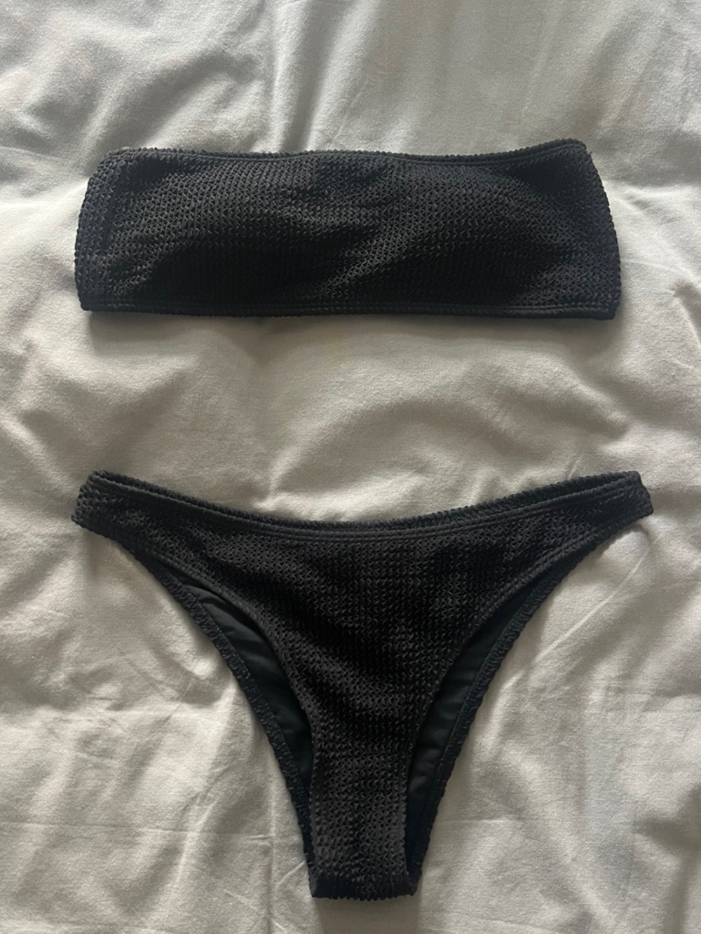 Black Textured Bandeau Bikini Set